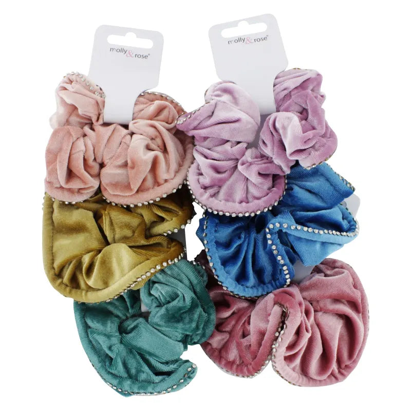 8469 Coloured Velvet Diamonte Trim Scrunchy (Pack of 12)